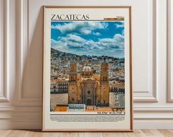 Zacatecas Mexico Cityscape Print , Mexico Colonial Architecture Wall Art , Mexican Travel Poster , Modern Home Decor