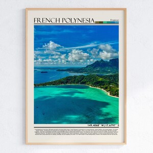 Arte mural de la Polinesia Francesa / Póster de isla tropical de la Polinesia Francesa / Decoración de viaje al océano Pacífico / Regalo de viaje a la Polinesia Francesa