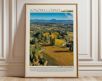 Sonoma County Poster | California Wine Country Wall Art| USA Wall Hanging Home Decor