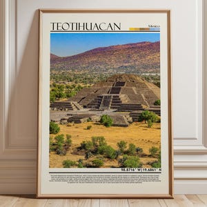 Stampa artistica da parete di Teotihuacan, Messico, Piramide del Sole, Città antica, Poster turistico delle rovine azteche, Regalo per la casa in Messico