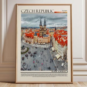 Prague Old Town Square Travel Poster | Prague  Art Print | Czech Republic Europe Wall Decor