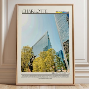 Charlotte NC Travel Print Wall Art | Charlotte Wall Hanging Home Deco | North Carolina Urban Print | Charlotte Gift Art Lovers Wall