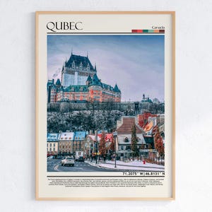 Quebec City Chateau Frontenac Winter Art | Quebec Historic Old Town & Snowy Streets Poster | Canada Travel Print | Canada Home  Decor Print