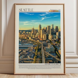 Setattle Skyline Wand Kunst Druck | Washington USA Stadtansicht| Washington Reiseplakat,Seattle Stadtlandschaft Fotografie | Geschenk für Sie/Ihn