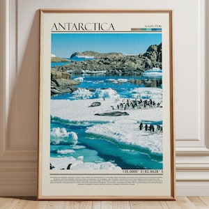 Antarctica Iceberg Landscape Art | Penguin Colony & Icy Waters Poster | Polar Region Travel Print | South Pole Nature Wall Decor