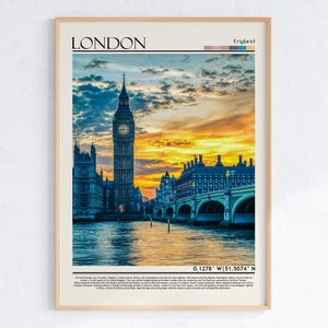 London Wall Art Print, Kultige UK Reiseplakat, Thames River Wandkunst, England Stadtbild Dekor, britisches Wahrzeichen Geschenk, lebendige Himmel Kunst
