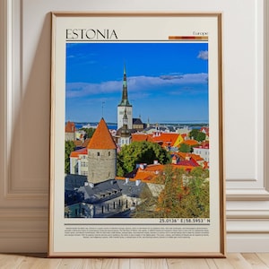 Estonia Travel Poster, Tallinn Old Town Wall Art , Vintage European Cityscape Print, Scandinavian Home Decor