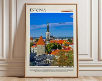 Estonia Travel Poster, Tallinn Old Town Wall Art , Vintage European Cityscape Print, Scandinavian Home Decor