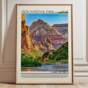 Zion National Park Poster , Utah Landscape Wall Art Print , Modern Nature Decor ,National Park Travel Gift