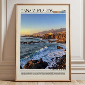 Canary Islands Spain Art | Atlantic Ocean Coastline | Canary Beach & Town Landscape Print | European Travel Decor | Holiday Gift