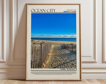 Arte playero de Ocean City, Maryland / Póster de Ocean City / Impresión costera de EE. UU. / Decoración de casas de verano de Maryland