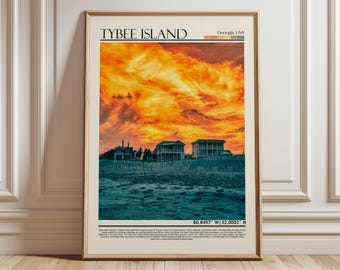 Póster de Tybee Island / Arte mural de la costa de Georgia / Decoración para el hogar (EE. UU.)