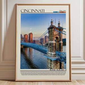 Cincinnati Ohio Wall Art | Roebling Bridge Print | Cincinnati Poster | USA Cityscape Decor | Cincinnati Historic Architecture