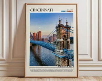 Cincinnati Roebling Bridge Sunset Art Print | Ohio River Cityscape (Digital Download Available)