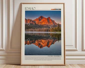 Stampa artistica della mappa dell'Idaho: poster di viaggio moderno, decorazione statale