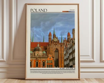 Poland St. Mary's Basilica Poster | Poland Historic Cityscape Print | Gothic Architecture Wall Art | European Old Town Travel Decor