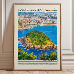 Santa Clara Island Wall Art, Santa Clara Spain Art Poster, Spain Coastal Cityscape Travel Poster, Europe Wall Hanging Home Decor
