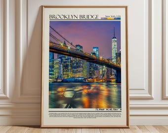 Brooklyn Bridge New York Wall Art Poster| Brooklyn Bridge Travel Print Art| New York Gift Artwork| USA Wall Hanging Home Decor