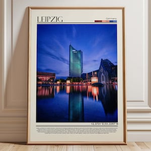 Leipzig Germany Skyline Art | Leipzig Poster | European Urban Travel Print | Night Cityscape Decor