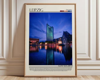 Leipzig Germany Skyline Art | Leipzig Poster | European Urban Travel Print | Night Cityscape Decor