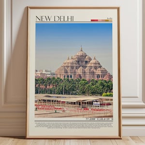 New Delhi India Akshardham Temple Art | New Delhi City Poster | Asia Travel Print | India Home  Decor