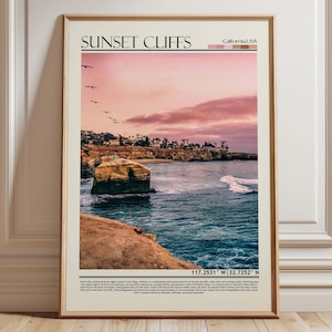 Sunset Cliffs San Diego Wall Art Poster |Sunset Cliffs San Diego Travel Print Art| California Gift Artwork| USA Wall Hanging Home Decor