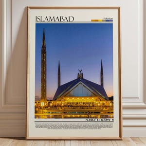 Faisal Mosque Islamabad Print | Pakistan Wall Art Print |Pakistan Modern Islamic Art| Islamabad Poster Print| Pakistan/Asia