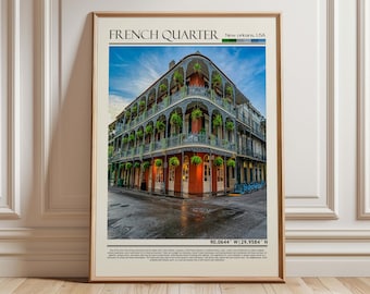 Muurposter Franse wijk| Reisafdrukkunst New Orleans| Cadeaukunstwerk Louisiana| Wanddecoratie VS: