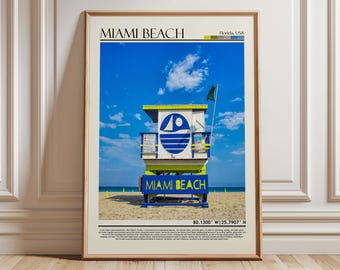 Póster de arte mural de Miami Beach, Florida / Impresión artística de viaje de Miami Beach / Obra de arte de regalo de Florida / Decoración para el hogar de EE. UU.