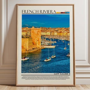 French Riviera Wall Art | French Riviera Coastal Cityscape Poster | Mediterranean Travel Print | South of France Decor | European City