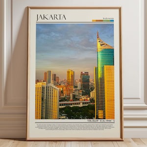 Jakarta Indonesien Stadtbild Wandkunst | Südostasien Urban Panorama Druck | Jakarta Hauptstadt Skyline Kunst