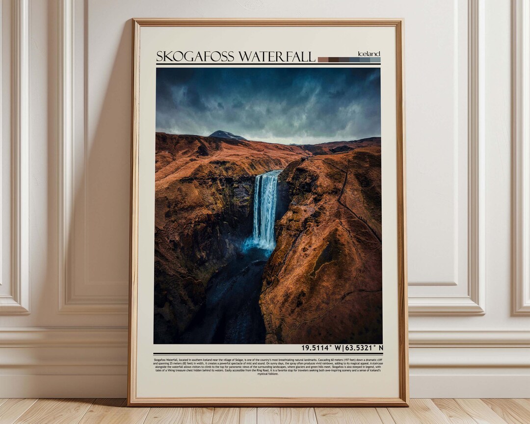 Skógafoss Waterfall Iceland Wall Art Poster| Iceland Travel Print ...