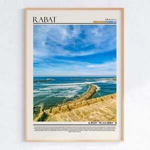 Póster de viaje de la Costa Atlántica de Rabat, Marruecos / Arte mural de Rabat / Decoración del hogar del norte de África