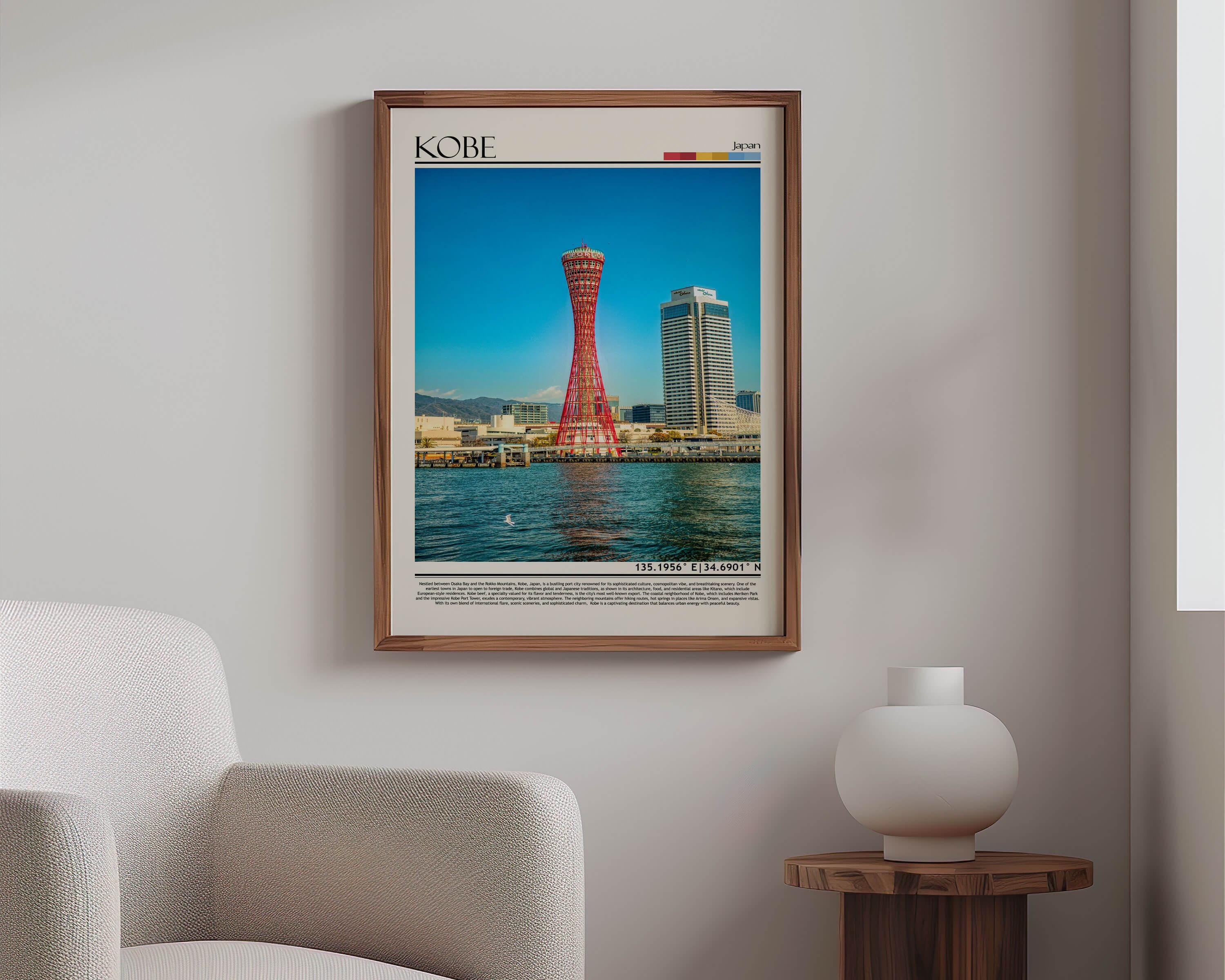 Kobe Japan Port Tower Travel Poster | Iconic Waterfront Cityscape