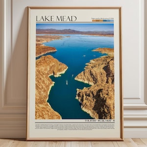 Lake Mead Wall Art Poster |Nevada Travel Print Art| Arizona  Gift Artwork| USA Wall Hanging Home Decor