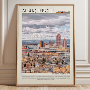 Albuquerque New Mexico Wall Art, Southwest Cityscape Print, Iconic Albuquerque Skyline Poster