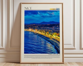 Nice France Coastal City Art | French Riviera Night Skyline Poster | Mediterranean Travel Print | France Home Decor