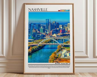 Nashville Tennessee Skyline Wall Art , Music City Poster Print , Downtown Nashville Decor ,Tennessee Travel Gift , USA Cityscape Art