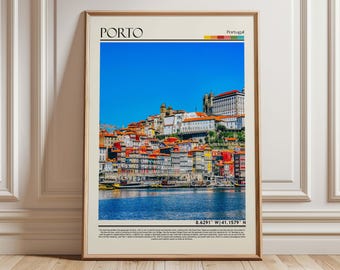 Print Porto, Portugal: kleurrijke kunst in het Ribeira-district - Uitzicht op de rivier de Douro