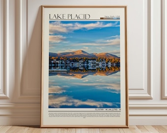 Lake Placid Poster | Adirondacks Wall Art | New York Print | Autumn Travel Decor | Mountain Travel Gift| USA Wall Hanging Home Decor