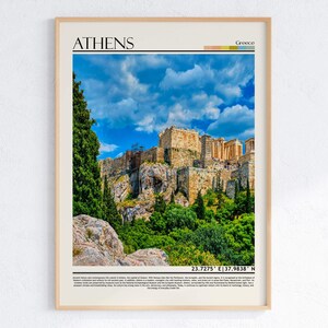 Impresión de arte mural de Atenas, póster de viaje de Atenas, impresión de póster de Atenas, obra de arte de Grecia, regalo de viaje a Europa