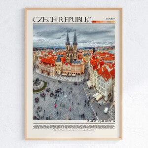 Póster de viaje de la Plaza de la Ciudad Vieja de Praga / Impresión artística de Praga / Decoración de pared de la República Checa y Europa