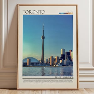 Impresión de Toronto, horizonte de Toronto, impresión de viaje a Canadá, póster imprimible de la Torre CN, arte de oficina en Toronto, arte vertical en Toronto