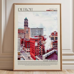 DetroitMichigan Skyline Wand Kunst Druck | Detroit Innenstadt Fotografie| Detroit Wohnkultur | Kunst aus Detroit