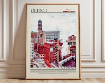 Detroit Michigan Skyline Wall Art Print| Detroit Downtown  Photography| Detroit Home  Decor| Detroit Art