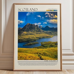 Scotland Landscape Travel Poster, Highlands & Loch Scenic Print, Scotland Wall Art, United Kingdom Home Decor