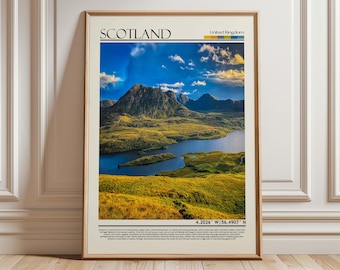 Scotland Landscape Travel Poster, Highlands & Loch Scenic Print, Scotland Wall Art, United Kingdom Home Decor