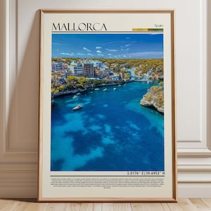 Mallorca Coastal Art | Balearic Islands Beach & Turquoise Water Poster | Spain Travel Print | Mediterranean Decor