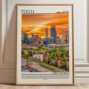Perth Cityscape Wall Art Print, West-Australië zonsondergang skyline, Modern Home Decor, Australische reisfotografie