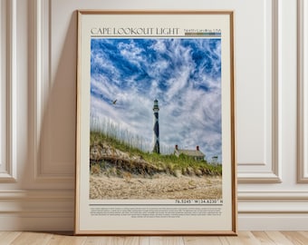 Cape Lookout Leuchtturm Poster |  North Carolina Kunstdruck | USA Wandbehang Home Decor